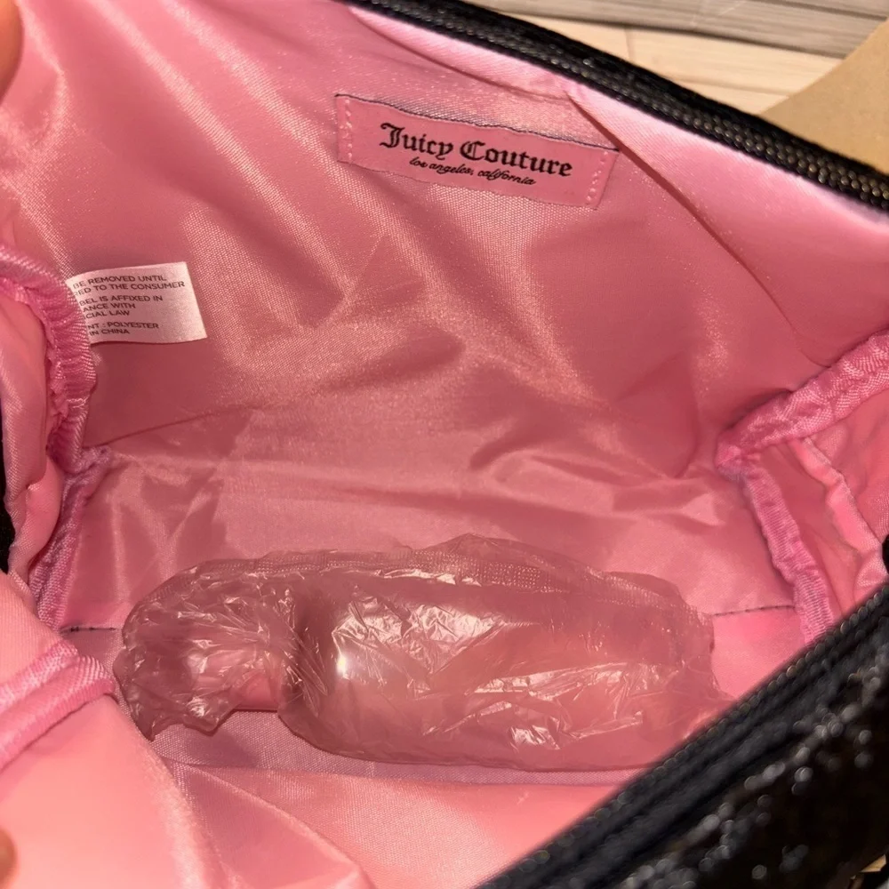 NEW Juicy Couture Black Velour Cosmetic Makeup Travel Bag & Bottle